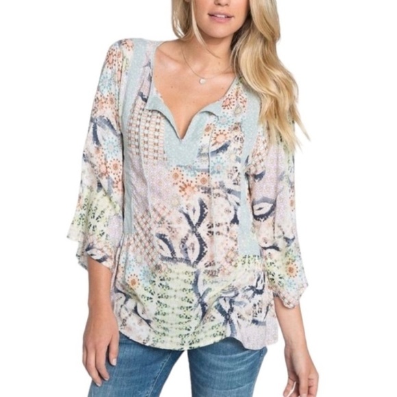 DYLAN Sun-Kissed Floral Billowy Peasant Blouse Boho Peasant Top Size Medium - Picture 1 of 11
